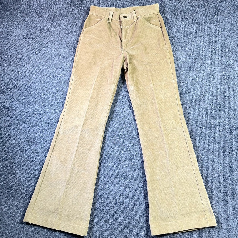 Vintage Lee Corduroy Pants 27x30 Brown Bell Bottom Stretch Talon Zip USA Made 70